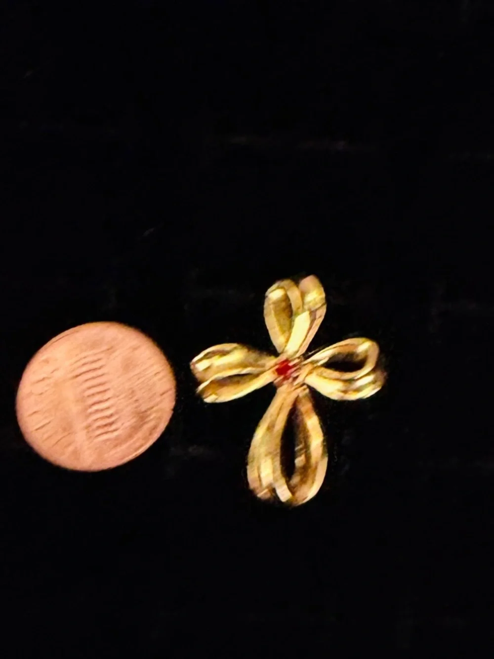 Vintage Goldtone Cross Pendant with Red Center Accent